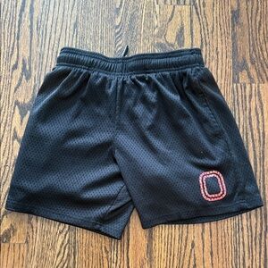 Kids Black Mesh Shorts with Red Accent